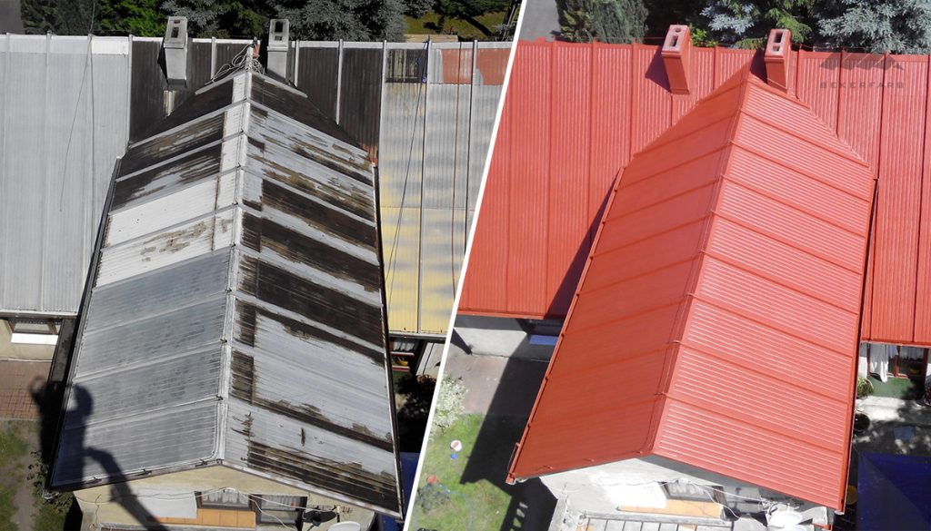 dach przed i po malowaniu