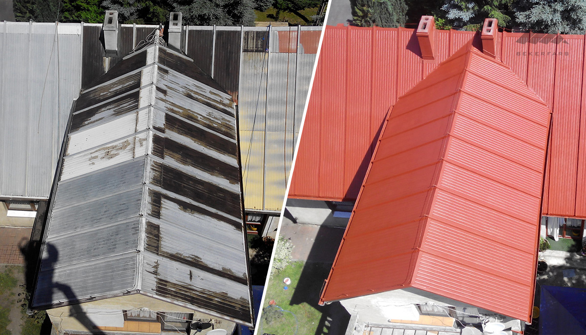 dach przed i po malowaniu