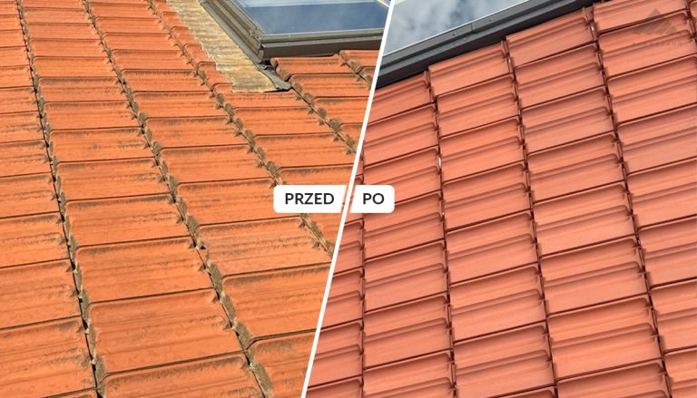 Czyszczenie i impregnacja bezbarwna dachówki ceramicznej (efekt przed i po)