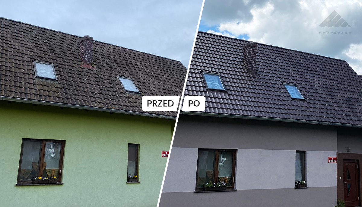 Malowanie elewacji i dachówki betonowej (efekt przed i po)