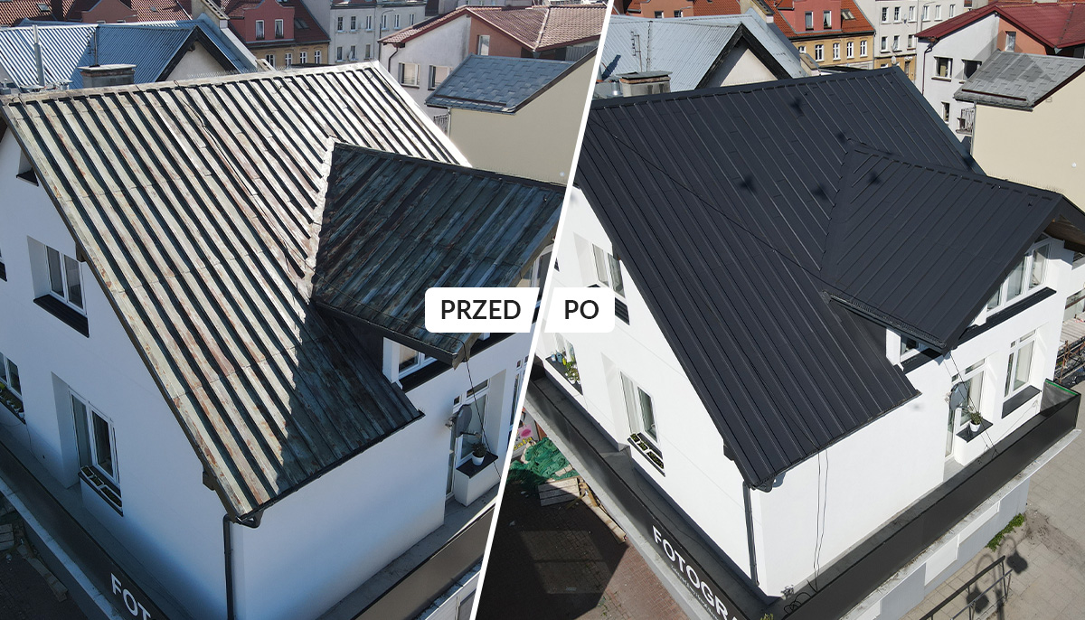Malowanie dachu z blachy (efekt przed i po)