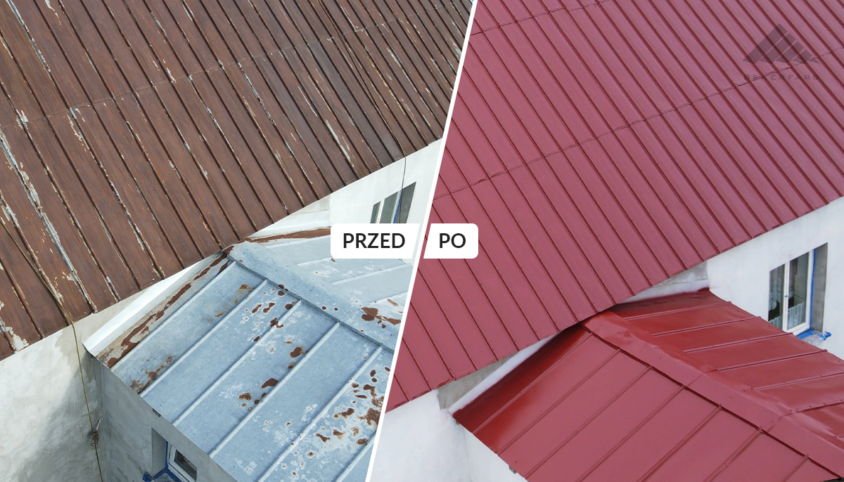 Malowanie dachu z blachy (efekt przed i po)