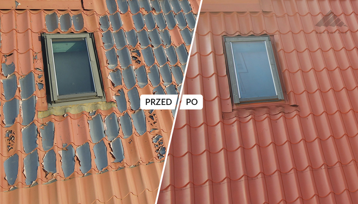 Malowanie dachu z blachodachówki (efekt przed i po)