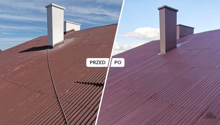 Malowanie dachu z blachy (przed i po)