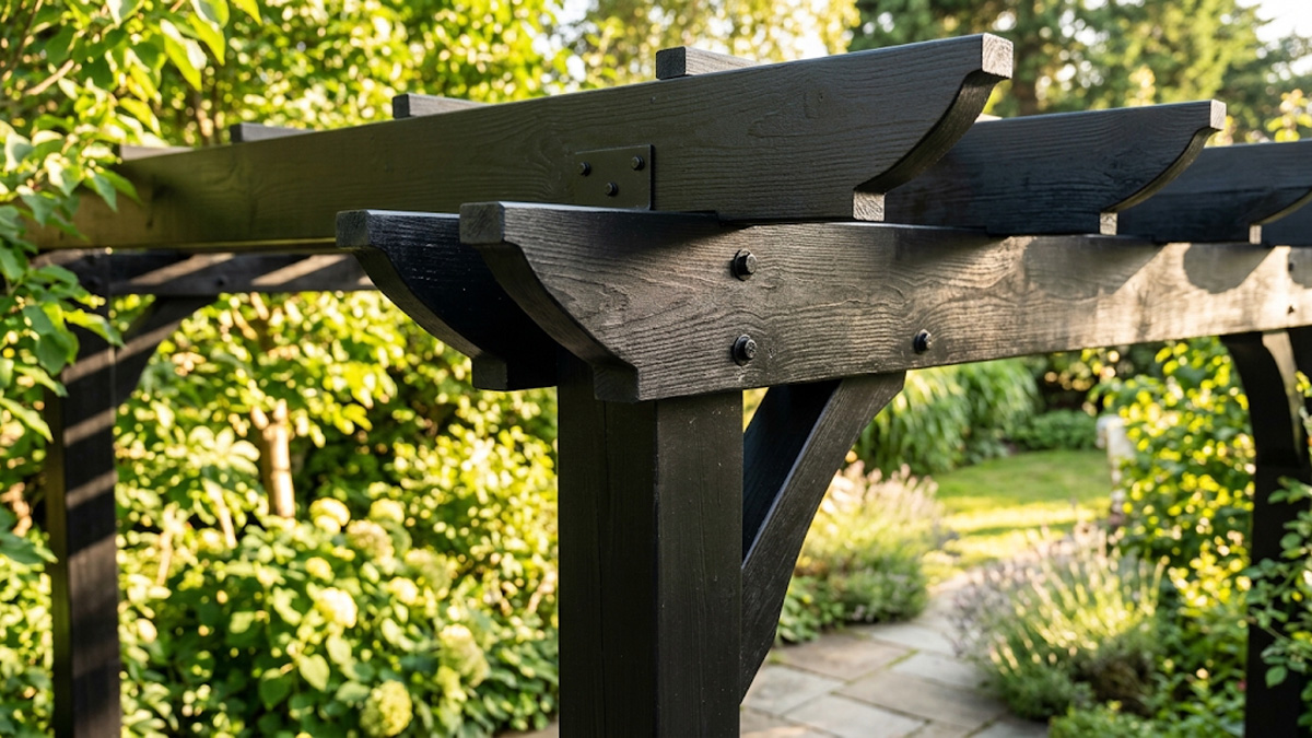 Drewniana pergola pomalowana farbą Ivo-Wood-Paint