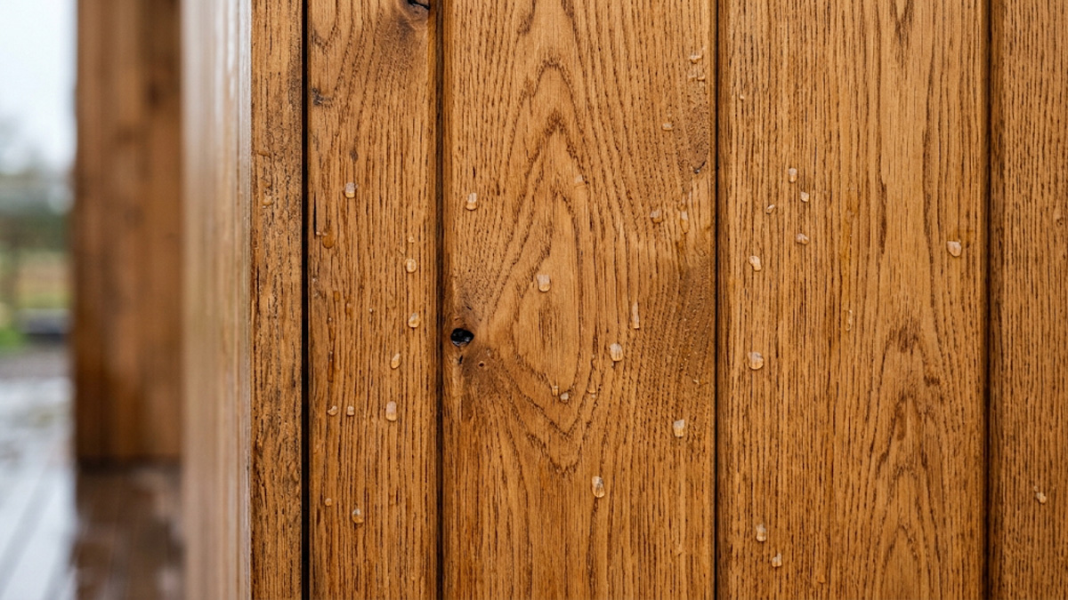 Drewno zabezpieczone impregnatem Ivo-Wood-Stain z kroplami wody